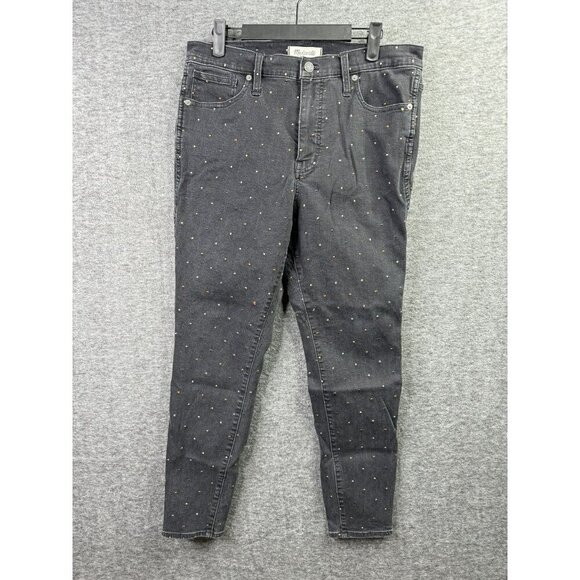 Madewell Womens 10" High-Rise Skinny Jeans Black Polka Dot Size 31 Stretch casua - Picture 1 of 6